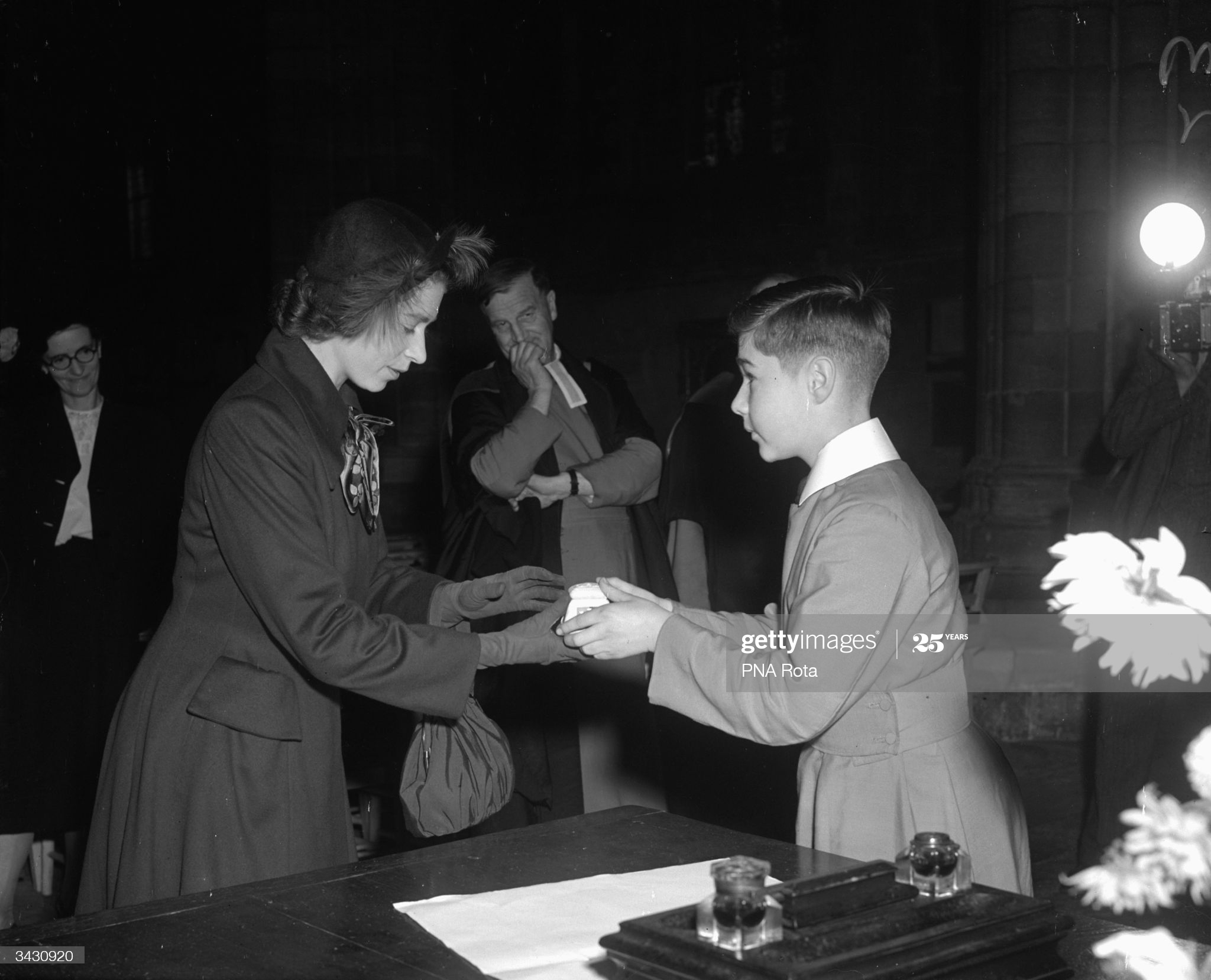 Princess Elizabeth greets Head chorister, Exeter Cathedral