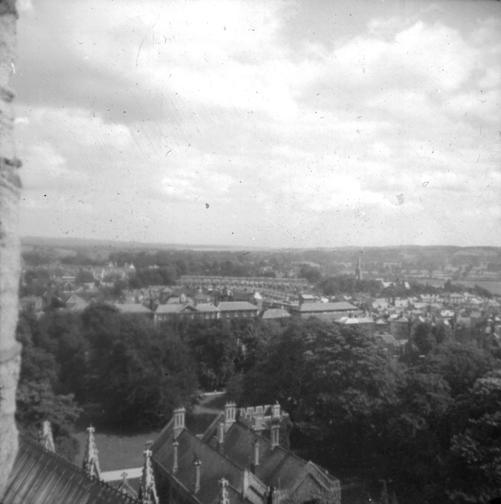 South East view from South tower, including Bishop's Palace. August 1941.