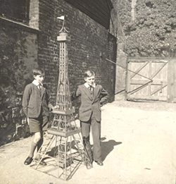 Exeter Cathedral Choristers and Meccano model, 1942