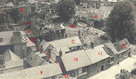Annotated area of school bomb damage
