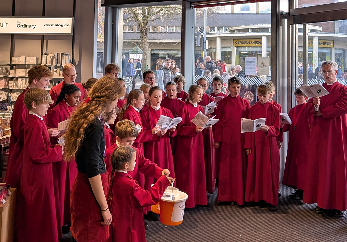 Exeter Cathedral Choir sing carols in John Lewis, Exeter, 13.12.2025